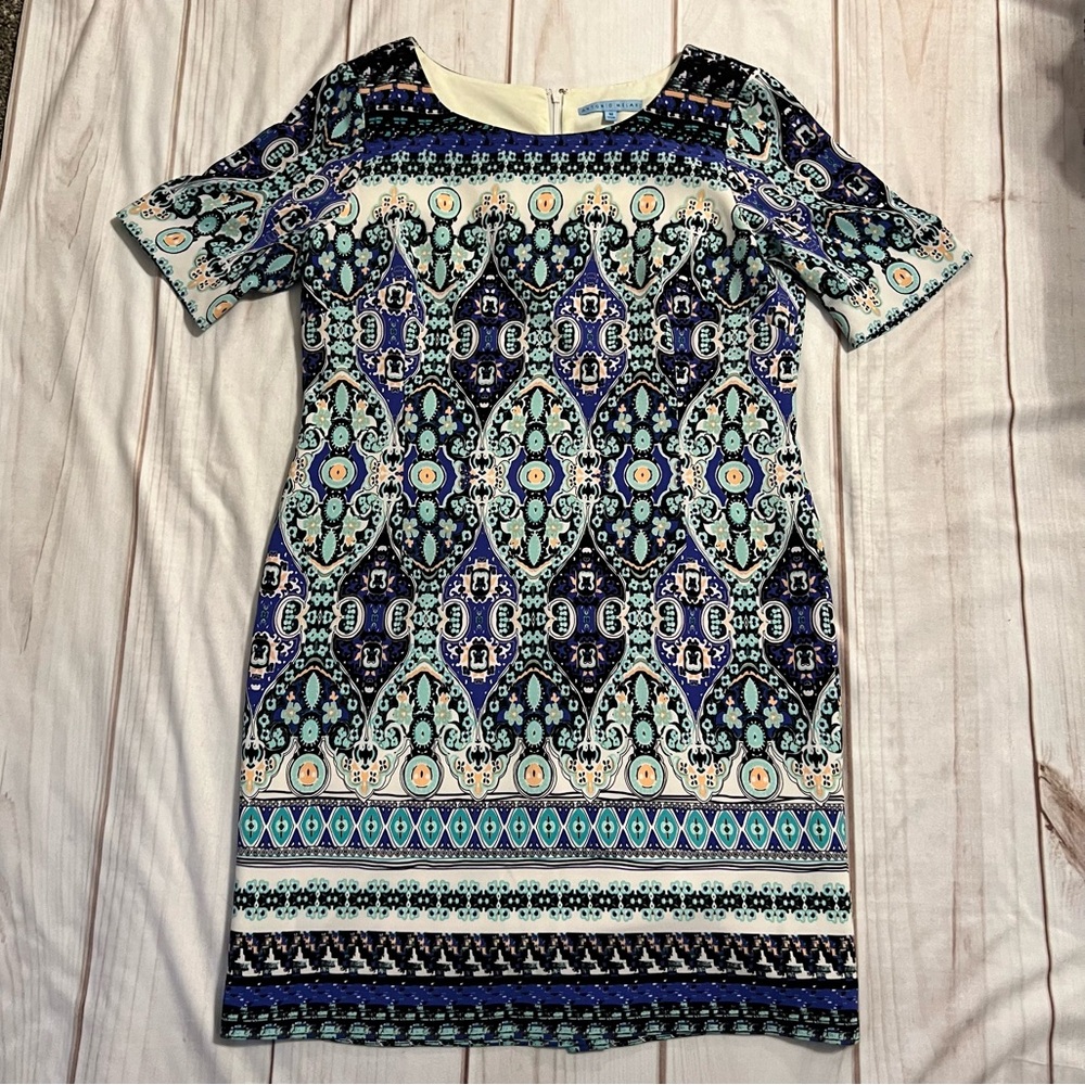 Antonio Melani Blue Patterned Black/Mythic Terri Dress Size 10
